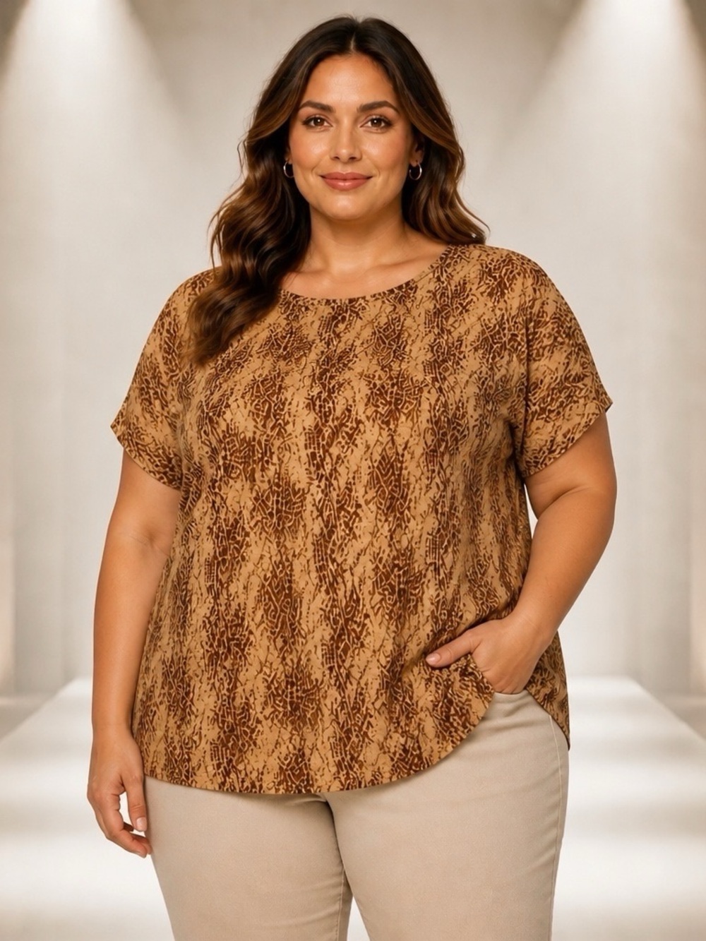 LuLaRoe Leah short-Sleeve Scoop Neck Top - Brown Print